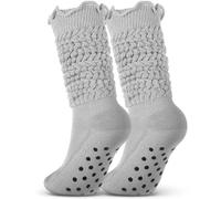 Sintege Ruffle Slouch Socks with Grips 80s Neon Women Socks for Pilates Yoga 80s 90s Halloween Christmas Costume(Gray)