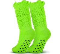 Sintege Ruffle Slouch Socks with Grips 80s Neon Women Socks for Pilates Yoga 80s 90s Halloween Christmas Costume(Fluorescent Green)
