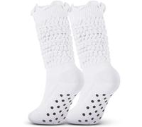 Sintege Ruffle Slouch Socks with Grips 80s Neon Women Socks for Pilates Yoga 80s 90s Halloween Christmas Costume(White)