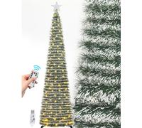 SINTENILL 6 FT Pop Up Christmas Tree with 100 LED Timer Lights & Remote, Dark Green Collapsible Christmas Tinsel Tree Artificial Pencil Tree Xmas Decoration for Holiday Home Office Party, USB Powered