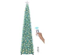SINTENILL 6 FT Pop Up Christmas Tree with 100 LED Timer Lights & Remote, Purple Collapsible Christmas Tinsel Tree Artificial Pencil Tree Xmas Decoration for Holiday Home Office Party, USB Powered