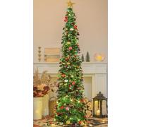 SINTENILL 6 FT Pop Up Collapsible Artificial Christmas Tree with 100 LED Timer Lights, Green Tinsel Tree, Christmas Decor for Home, Office, Party