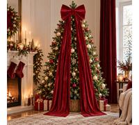 SINTENILL Giant Velvet Christmas Bow Tree Topper 190x46cm, Burgundy | 3D Large Bow Christmas Decorations with Long Ribbon for Tree, Wreath & Door, Wedding & Holiday Party, Window & Mantle Decor