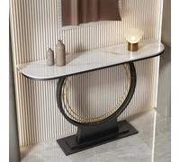Sintered Stone Console Table, Double Ring Base Entryway Table, Narrow Accent Sofa Table for Hallway or Living Room