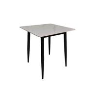 Sintered Stone Cream Dining Table Marble Effect Sand Blasted Metal Legs 70X70Cm