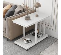 Sintered Stone Rolling Side Table Modern Black/White End Table with Rounded Corners 110 lbs Capacity 70x30x60cm Perfect for Living Room & Bedroom