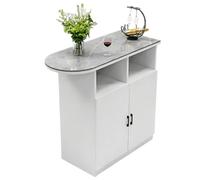 Sintered Stone Top Kitchen Island & Bar Cabinet - Small Grey Kitchen Storage Solutions, Stylish Countertop, Modern Design for Dining & Entertaining