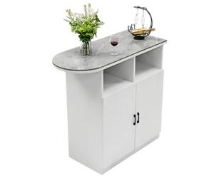 Sintered Stone Top Kitchen Island & Bar Cabinet - Small Grey Kitchen Storage Solutions, Stylish Countertop, Modern Design for Dining & Entertaining