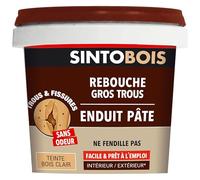 SINTO - Filler for Large Holes and Cracks - Wood Filler - Excellent Adherence - Odourless - Easy and Ready to use - Indoors & Outdoors - Will not Split - Light Wood Shade - 500g