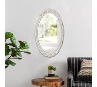 Sintosin Antique Glam Oval Mirror Wall 60 x 35 cm, Distressed White Vintage Mirrors for Living Room, Wood Wall Mirrors for Bedrooms Bathroom Entryway, Horizontal or Vertical