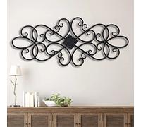 Sintosin Black Wrought Iron Wall Decor 32" x 13", Hanging Flower Scroll Metal Wall Art Decor, Living Room Wall Decor, Vintage House Decorations for Indoor Outdoor Fireplace Bedroom