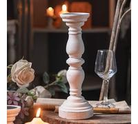 Sintosin Farmhouse Rustic Candle Holder for Pillar Candle 34.5 cm High, Vintage White Wooden Pillar Candle Holder, Antique Candlestick Holder for Dining Table, Coffee Table, Or Any Table Top