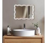 Sintosin Farmhouse Wavy Wall Mirror 13 X 18 Inches, Distressed White