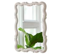Sintosin Farmhouse Wavy Wall Mirror 13 X 18 Inches, Hanging Distressed White Rectangle Bathroom Mirror, Wood Frame Scalloped Mirror, Rustic Wall-Mounted Entryway Mirrors, Horizontal or Vertical