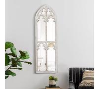 Sintosin Farmhouse Wood Frame Arched Window Mirror 12 x 38 inches, Hanging Distressed White Rustic Cathedral Hallway Mirrors for Wall, Decorative Long Mirrors for Wall Decor Living Room Entryway