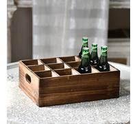 Sintosin Farmhouse Wooden Storage Crate for Decoration 13 x 10 inches, Rustic Small Beer Holder Wood Crate Box for Crafts with 12 Individual Slots, Beverage Serving Caddy with Carrying Handles
