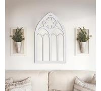 Sintosin Gothic Arched Window Frame Wall Decor Living Room 20 X 33 Inch, Hanging Distressed White Wooden Rustic Cathedral Window Frame, Farmhouse Home Decor for Halloween Entryway