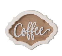 Sintosin Hanging Scalloped Coffee Signs for Coffee Station 16 Inches, Distressed White Wooden Carved Frame with Metal Coffee Bar Signs for Wall, Rustic Coffee Signs Kitchen Decor and Accessories