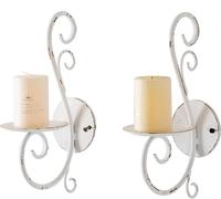 Sintosin Rustic Iron Wall Candle Holders Set of 2, Decorative Art Wall Sconces for Candles, Distressed White Candle Sconces for Gothic Home, Bedroom, Living Room, Hallway