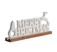 Sintosin Rustic Merry Christmas Signs for Home Decor 16 Inches, Farmhouse Wooden Noel Christmas Decor, Distressed Winter Decor with White Christmas Tree and Deer for Tabletop Fireplace Living Room