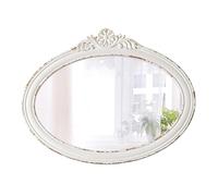Sintosin Rustic Oval Mirrors for Wall 18 X 24 Inch, Hanging Distressed White Oval Mirror Bathroom, Wooden Framed Farmhouse Mirrors for Wall Decor, Vintage Mirror with Carved Flower for Entryway