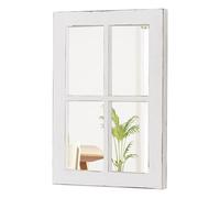 Sintosin Rustic Small Window Pane Mirror Wall Decor 11 X 16 Inch, Hanging Distressed White Wooden Farmhouse Mirror, Handmade Window Frame Mirrors for Kitchen Entryway Hallway Thanksgiving Day