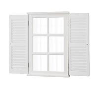 Sintosin Rustic White Window Mirror with Shutters 16 X 24 Inch, Hanging Farmhouse Wood Frame Rectangle Window Pane Mirror for Wall Decor Living Room Entryway, Door Handles with a Distressed Finish