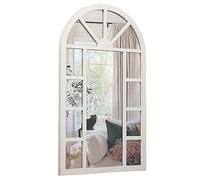 Sintosin Rustic Wooden Arched Window Mirrors for Wall Decor 24 x 40 inches, Hanging Distressed White Farmhouse Decorative Wall Mounted Window Pane Mirrors for Living Room Hallway Bedroom Christmas