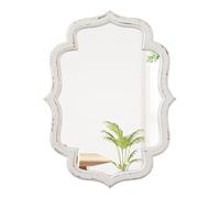 Sintosin Scalloped Oval Wall Mirrors for Living Room 45 x 60 cm, Rustic Distressed White Wooden Framed Vintage Mirrors for Wall Decor, Farmhouse Wavy Entryway Wall Mirror Decorative