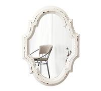 Sintosin Small Vintage Oval Mirror for Walls 28 x 20 cm, Hanging Farmhouse Wood Hallway, Distressed White Rustic Scalloped, Ornate Accent Sculpted for Living Room