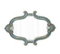 Sintosin Vintage Oval Mirrors for Wall Decor 16 x 23 inch, Hanging Distressed Small Turquoise Wall Art, Rustic Blue Scalloped Wood Mirror for Entryway Bathroom Living Room, Horizontal or Vertical