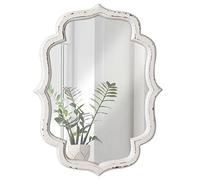 Sintosin Vintage Small Scalloped Wall Mirror Decorative 16" x 12", Hanging Rustic Distressed White Bathroom Mirrors for Vanity, Farmhouse Wood Quatrefoil Wall Mounted Mirror for Living Room