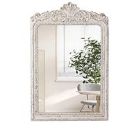 Sintosin Vintage Wood Framed Arendahl Mirror - 24" x 36", Distressed White Rustic Arched Wall Mirror, Baroque Style for Bathroom Decor