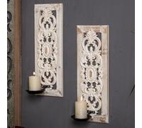 Sintosin Vintage Wooden Wall Candle Holders Set of 2, Distressed White Wall Sconces for Candles, Farmhouse Wall Mount Candle Holder for Bedroom, Living Room