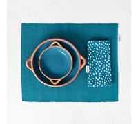 Sintra Recycled Cotton Spotted Napkin and Placemat Set - Ink Blue