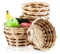 Sintuff 10 Pack Small Woven Basket Round Bamboo Gift Baskets 7.3 x 2.5 Inches Wicker Berry Bread Fruit Basket Empty Food Serving Baskets for Picnic Kitchen Restaurant