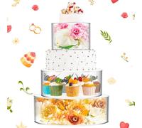 Sintuff 3 Pcs Acrylic Cake Stand with LED Lights 10'', 12'', 14'' Clear Fillable Cake Riser Round 3 Tier Case Box for Wedding Birthday Holiday Party Food Display, 3 Sizes