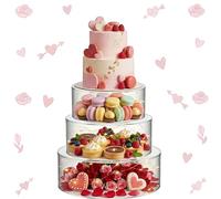 Sintuff 3 Pcs Acrylic Cake Stand with LED Lights 6'', 8'', 10'' Clear Fillable Cake Riser Round 3 Tier Case Cylinder Box for Wedding Birthday Holiday Party Food Display, 3 Sizes