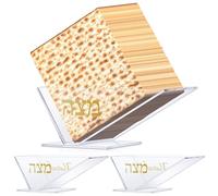 Sintuff 3 Pcs Passover Matzah Holder Acrylic Clear Matzo Box for Pesach Seder Table with Hebrew Letters (Gold)