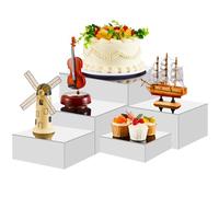 Sintuff 5 Pcs Buffet Risers and Display Stand 6" 7" 8" 9" 10" Large Acrylic Dessert Cupcake Table Stand Set White Food Display Cube for Jewelry Figures Show Decor, Box Nesting Riser with Hollow Bottom