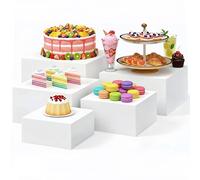 Sintuff 5 Pcs Buffet Risers and Display Stand 6" 7" 8" 9" 10" Large Acrylic Dessert Cupcake Table Stand Set White Food Display Cube for Jewelry Figures Show Decor, Box Nesting Riser with Hollow Bottom