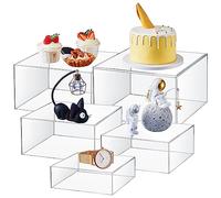 Sintuff 5 Pcs Buffet Risers, Large Acrylic Dessert Cupcake Table Stands, Food Display Cube for Jewelry Figures Show Decor, Cube Boxes Nesting Risers with Hollow Bottoms(Clear,6/7/8/9/10inch)