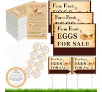 Sintuff 5 Pcs Farm Fresh Eggs for Sale Sign 12 x 16 Inch with Stakes 200 Pcs 2 x 3.5 Inch Eggs Handling Instructions 200 Carton Labels 2 Inch Handling Stickers