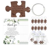 Sintuff 50 Sets Wedding Keychains Gifts for Guests Rustic Wood Puzzle Keychain with Thank You Cards and Organza Bags Wedding Favors Bridal Shower