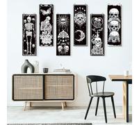 Sintuff 6 Pieces Black Gothic Wall Decor Skull Wall Art Boho Sun Moon Phases Snake Gothic Hanging Wooden Minimalist Skeleton Art Prints Vintage Pediments for Room Living Bedroom Bathroom