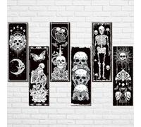 Sintuff 6 Pieces Black Gothic Wall Decor Skull Wall Art Boho Sun Moon Phases Snake Gothic Hanging Wooden Minimalist Skeleton Art Prints Vintage Pediments for Room Living Bedroom Bathroom