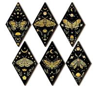 Sintuff 6 Pieces Gothic Wall Decor Boho Sun Moon Phases Wall Art Gothic Minimalist Stars Sun Hanging Wooden Home Decor Farmhouse Pediments for Gallery Living Bedroom Room(Moth)