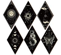 Sintuff 6 Pieces Gothic Wall Decor Boho Sun Moon Phases Wall Art Gothic Minimalist Stars Sun Hanging Wooden Home Decor Farmhouse Pediments for Gallery Living Bedroom Room(Boho)