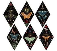 Sintuff 6 Pieces Halloween Gothic Wall Decor Boho Sun Moon Phases Wall Art Gothic Minimalist Stars Sun Hanging Wooden Home Decor Farmhouse Pediments for Gallery Living Bedroom Room(Butterfly)