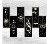 Sintuff 6 Pieces Wall Decor Gothic Boho Wall Art Sun Moon Phases Hanging Rectangular Wooden Minimalist Vintage Sign Plaque Farmhouse Pediments for Home Living Bedroom